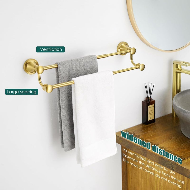 Hoimpro Adjustable Retractable 15-27 Inches Stainless Steel Bathroom Towel Bar, Bathroom Accessories Bath Hotel Double Towel Bar Rod Hanger Wall Mounted Towel Holder Towel Rack, Brushed Gold - Image 2